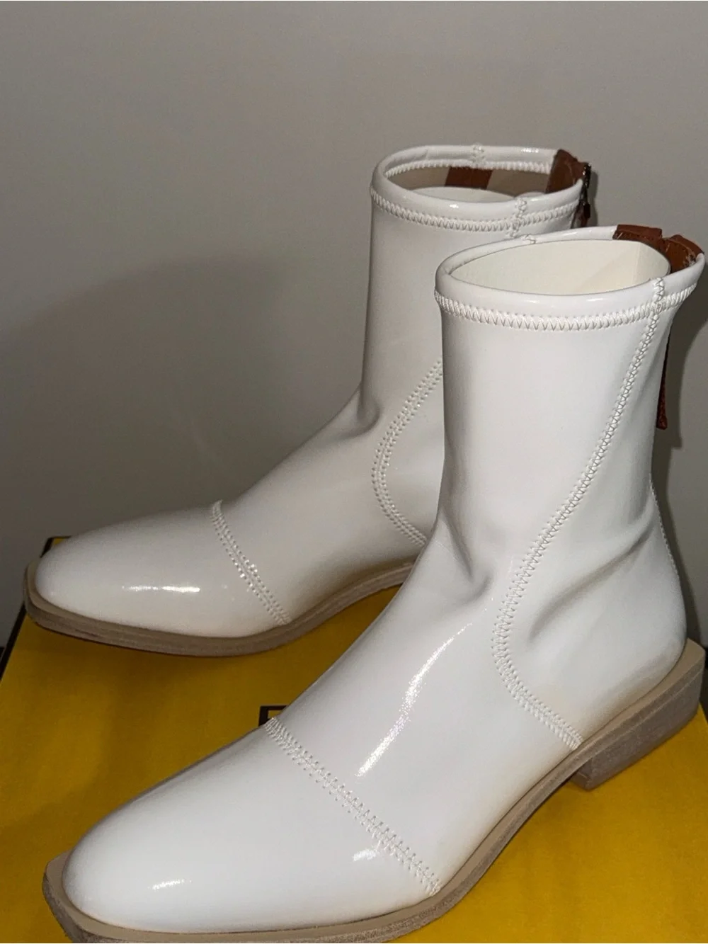 Fendi White Patent Leather Ankle Booties